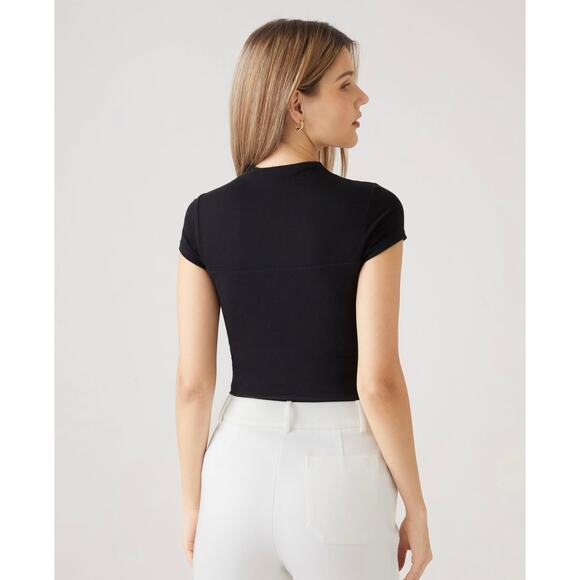 OGL Tencel Wool Semi-Sheer Mockneck Cap Sleeve Brami Top Black M NWT - Picture 3 of 7